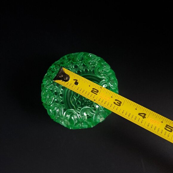 Imperial Glass Green Uranium Glass Bowl Open Lace Edge Cane Button Vintage - Picture 11 of 13